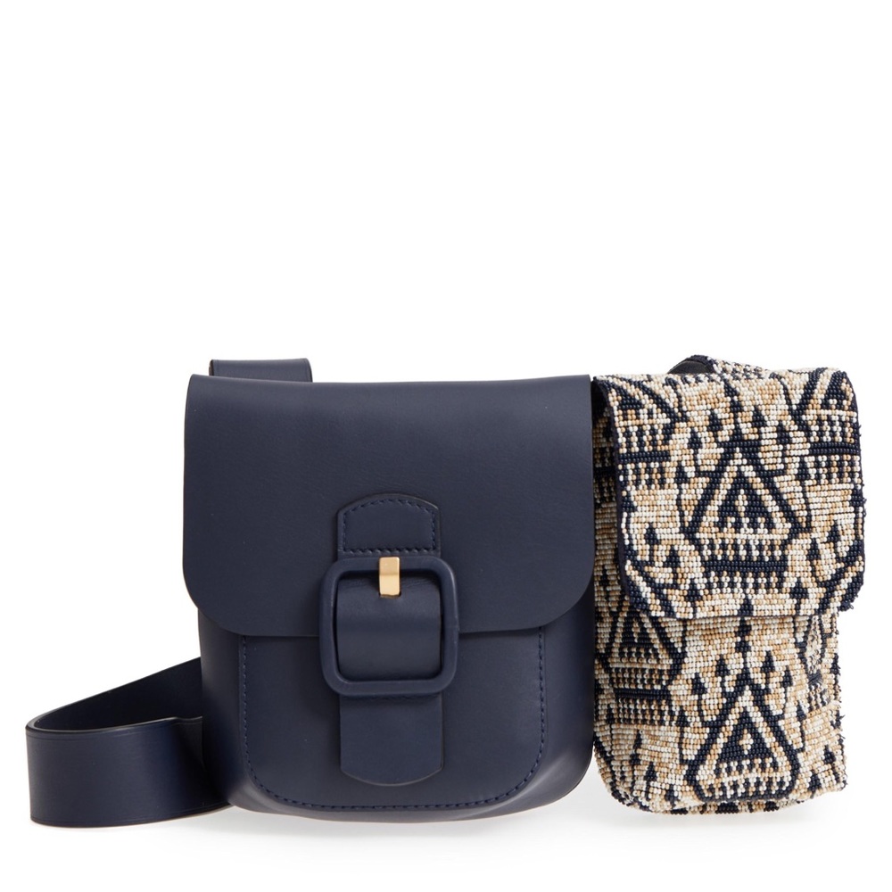 SAWYER EMBELLISHED DOUBLE POCKET LEATHER BAG